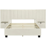 Queen Bed Upholstered Platform Tall Headboard Beige - Furniture Home Direct