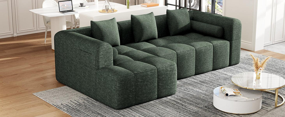 Sectional Sofa Modular Tufted Chenille Upholstery Green - Furniture Home Direct
