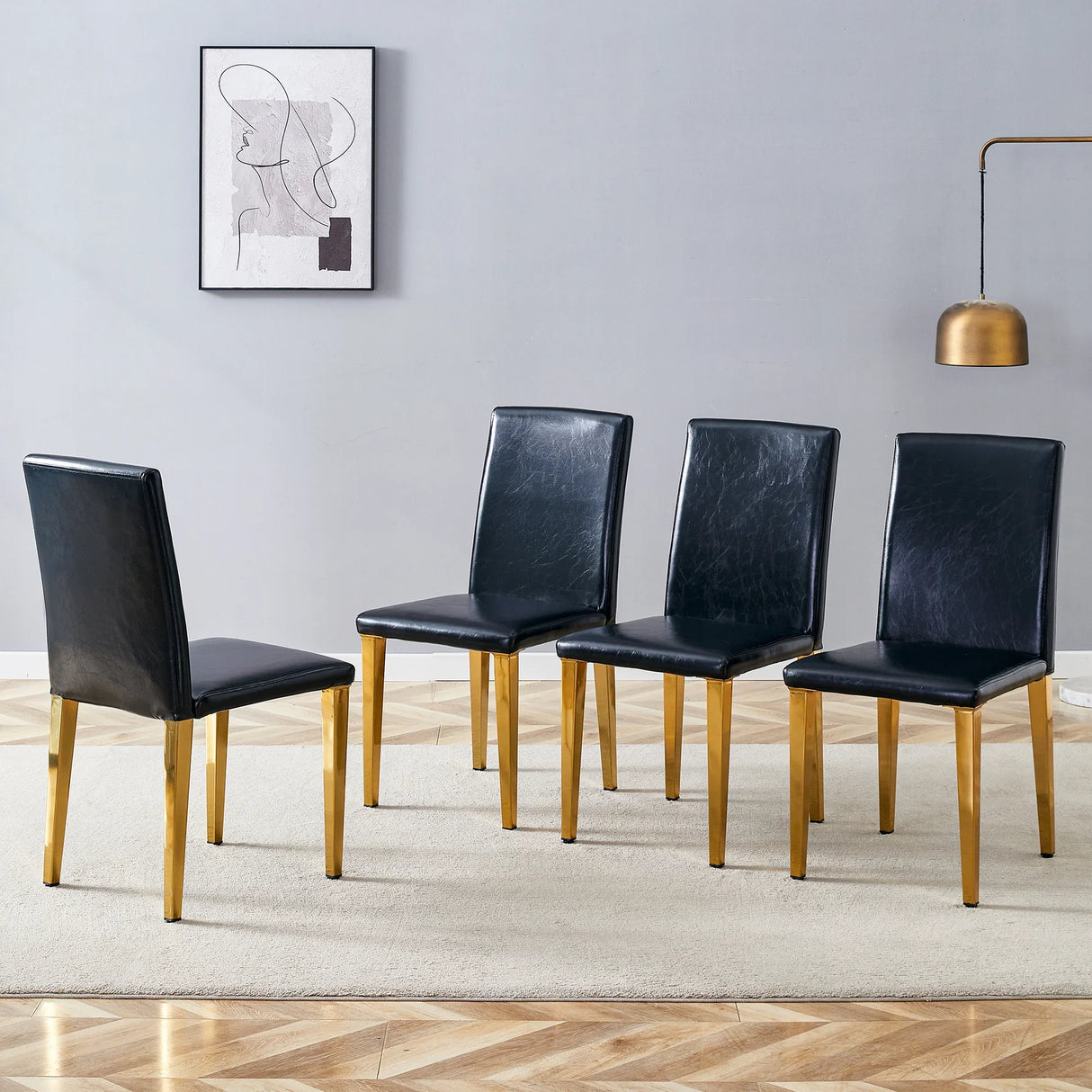 Dining Chairs Four Modern PU Leather Gold Legs Black - Furniture Home Direct