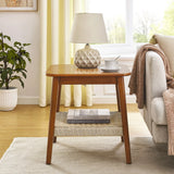 Mid - Century Square Side Table With Woven Shelf - Walnut - Furniture Home Direct