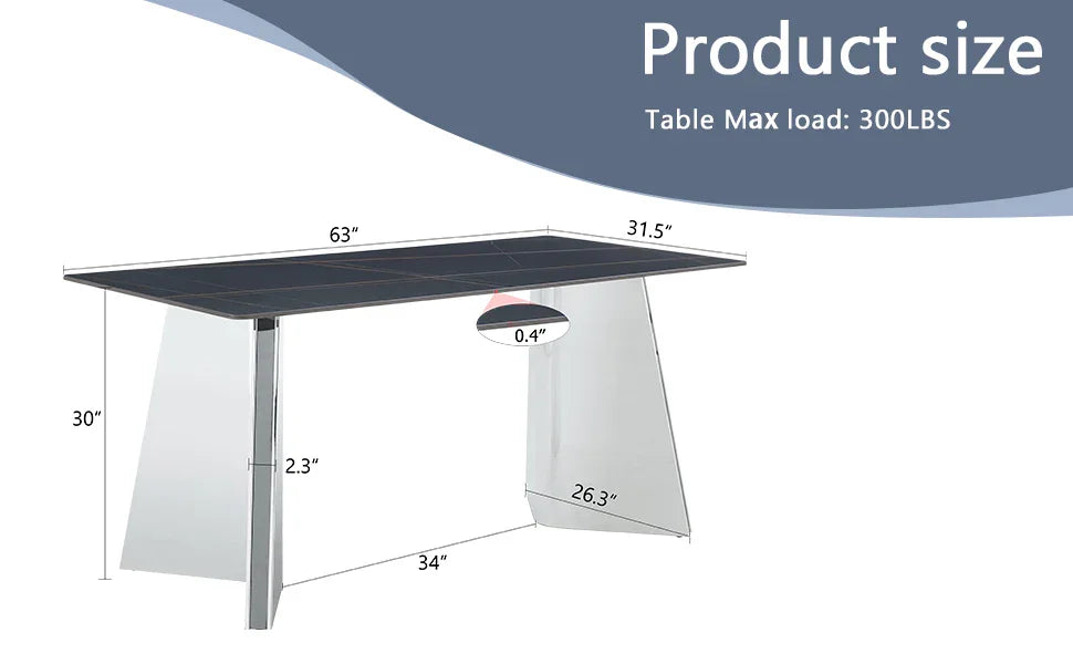 Dining Table Marble Pattern Slab With Butterfly Legs Black - Furniture Home Direct
