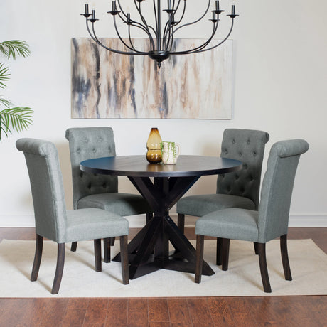 Dining Set Round Table With Four Upholstered Chairs Black - Furniture Home Direct