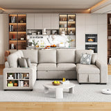 U-Shaped Sectional Sofa Pull-Out Sofa Bed With Two USB Ports, A Storage Chaise Lounge And Four Back Pillows For Living Room - Furniture Home Direct