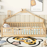 House-Shaped Bedside Floor Bed With Guardrails, Slats, With Door - Furniture Home Direct