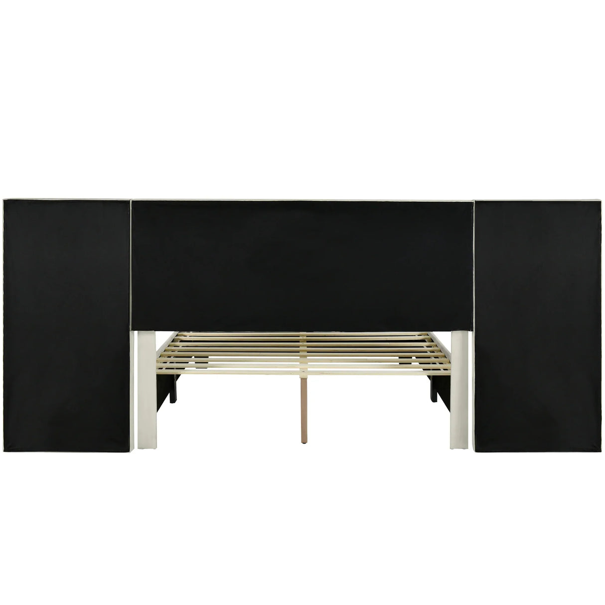Queen Bed Upholstered Platform Tall Headboard Beige - Furniture Home Direct