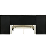 Queen Bed Upholstered Platform Tall Headboard Beige - Furniture Home Direct