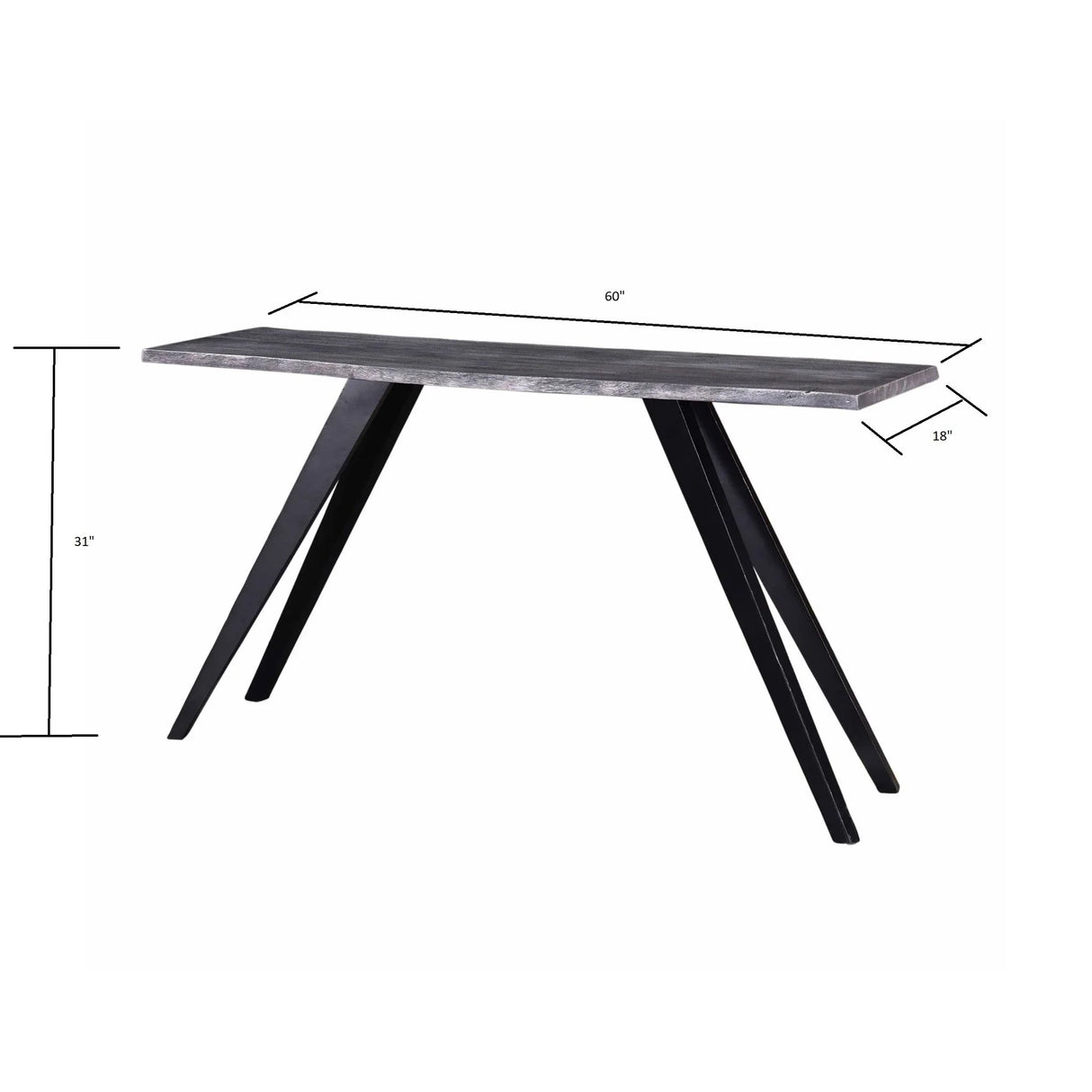 Acacia Wood And Metal Console Table, Live Edge, Angled Legs, Modern Living Room Furniture - Gray / Black - Furniture Home Direct