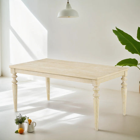 Dining Set With Turned Leg Table And Tufted Chairs Beige - Furniture Home Direct