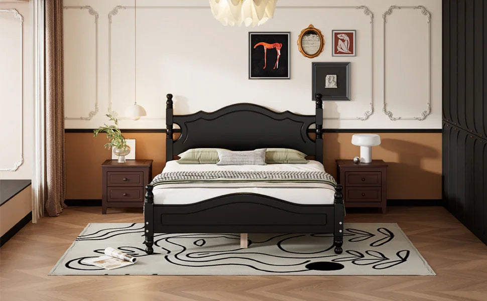 Platform Bed Full Size Wood Frame With Slat Support Black - Furniture Home Direct