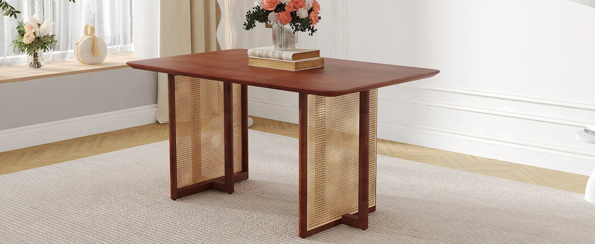 Dining Table Retro Solid Wood Rectangular Classic Walnut - Furniture Home Direct