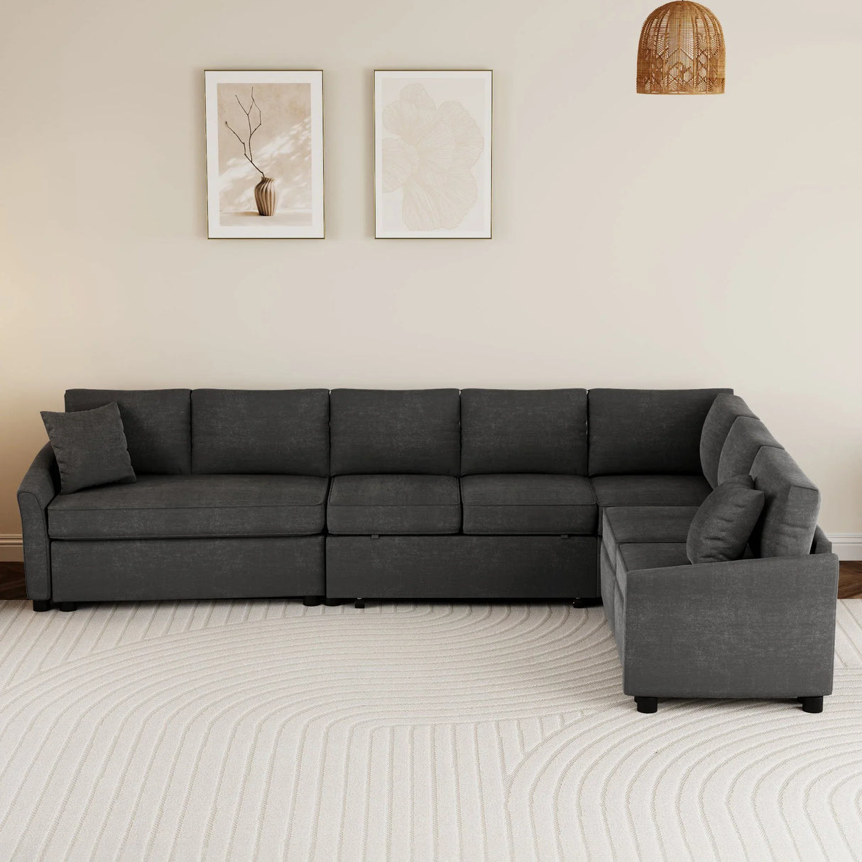 L-Shaped Sofa Convertible Sofa Bed Pull Out Sofa Sleeper With Two Back Pillows, Two USB Ports And Two Power Sockets For Living Room - Furniture Home Direct