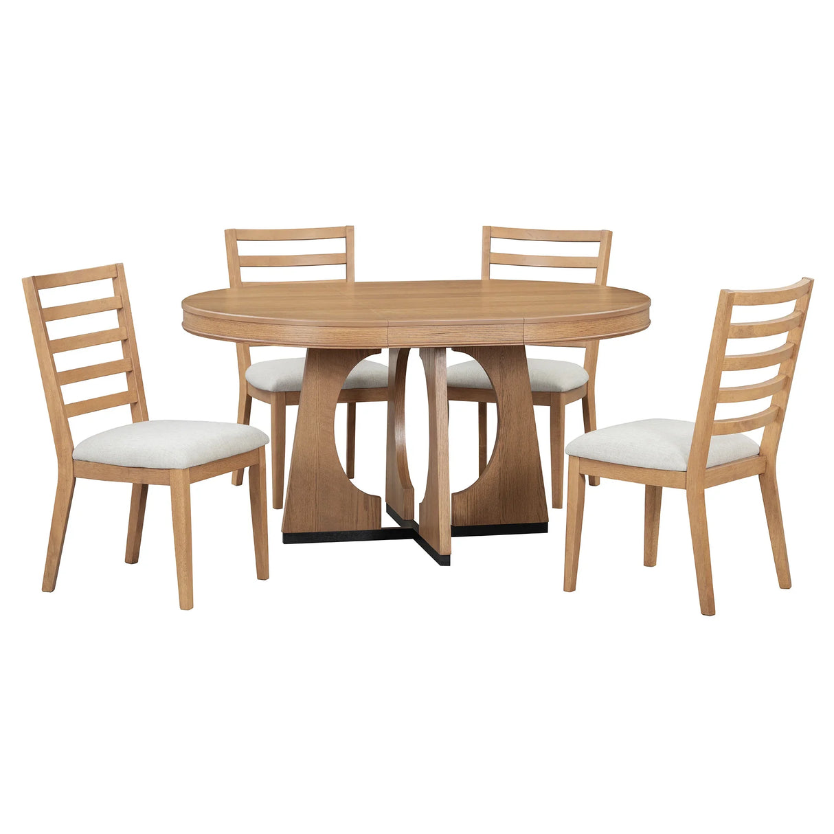 Dining Set Round Wood Table With Ladder Back Chairs Natural - Furniture Home Direct