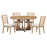 Dining Set Round Wood Table With Ladder Back Chairs Natural - Furniture Home Direct