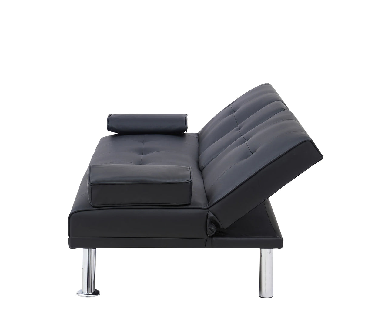 Black Leather Multifunctional Double Folding Sofa Bed for Office with Coffee Table - Furniture Home Direct