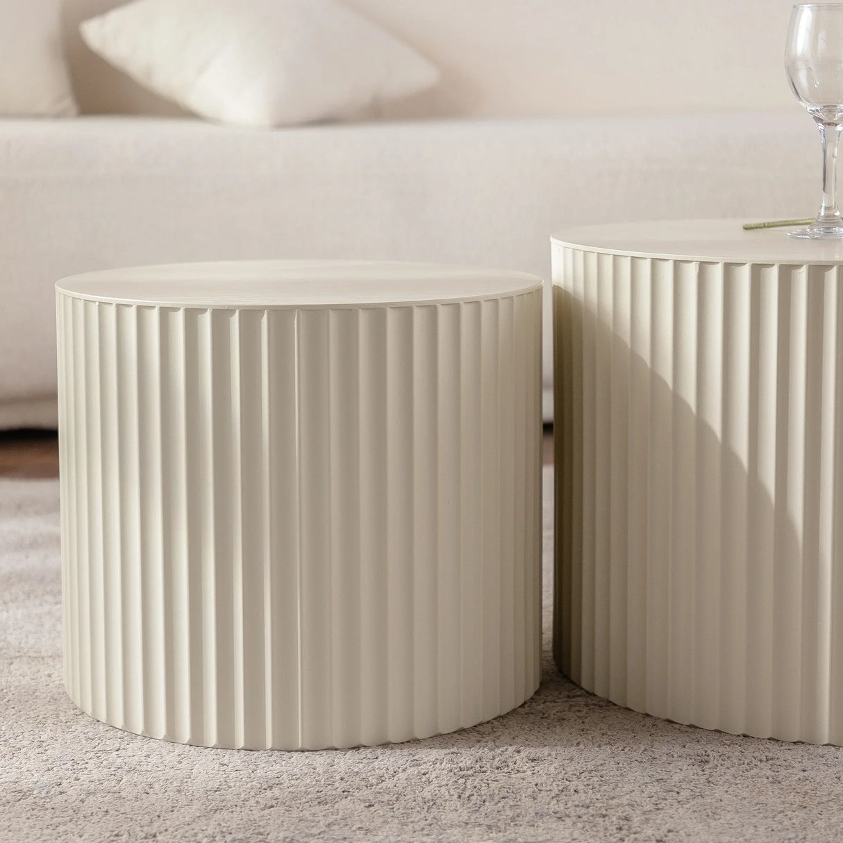 Nesting Coffee Tables Set of 2 Modern Round Soft Beige - Furniture Home Direct