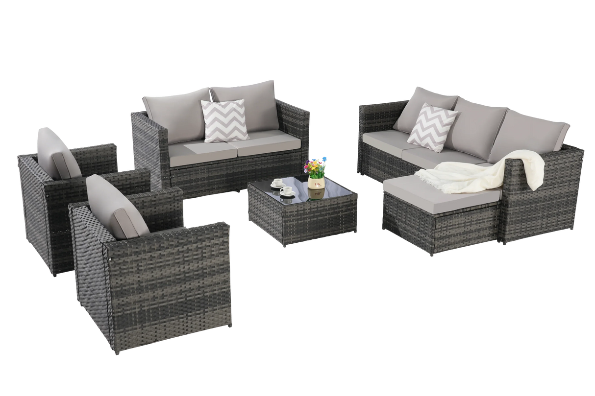 6 Piece Wicker Patio Set With Glass Table - Furniture Home Direct