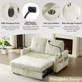 Sleeper Sofa With Adjustable Backrest, Two Cup Holders, Phone Holder, Three Charging Ports And Side Storage Pockets- Beige - Furniture Home Direct