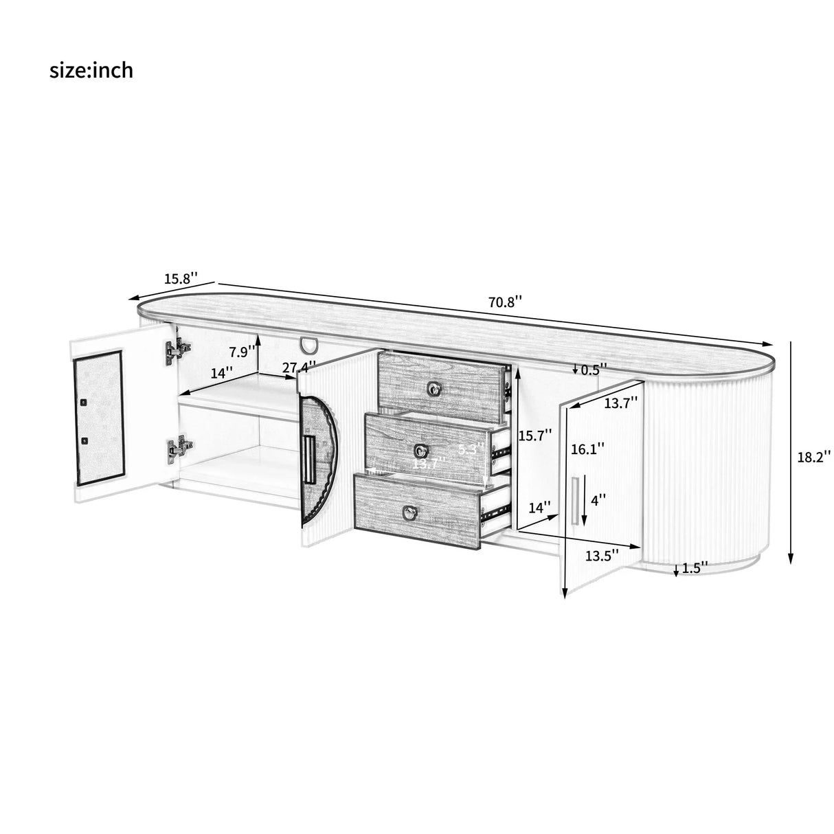 Modern Minimalist TV Stand For TVs Up To 80" With 3 Drawers And 1 Shelf - Furniture Home Direct