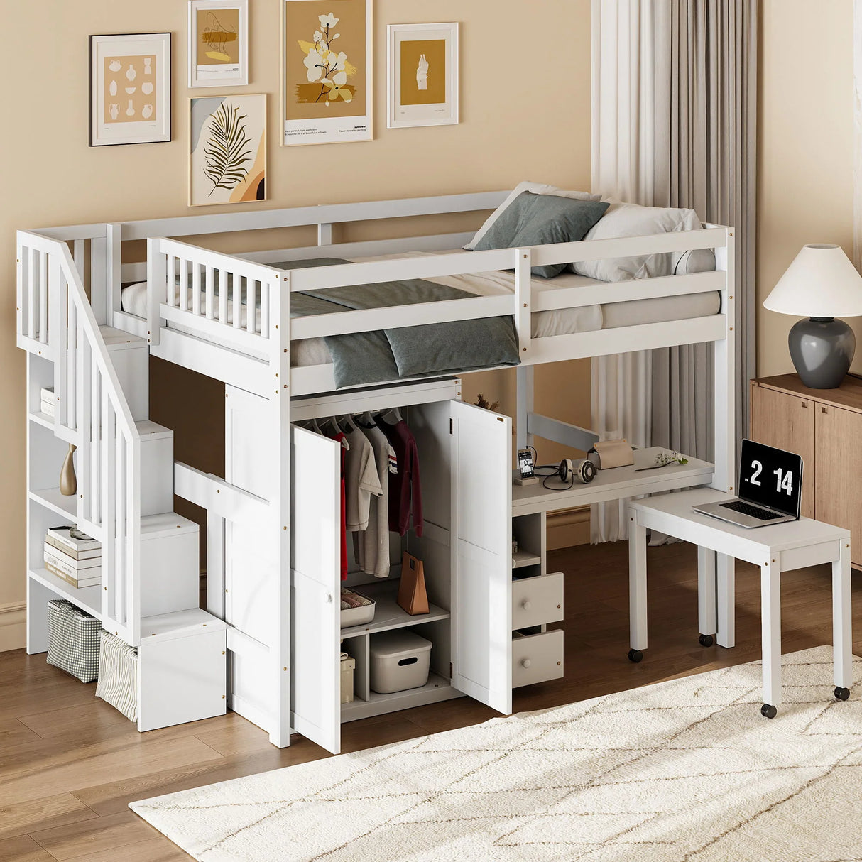 Loft Bed With Stairs, Bookshelf, Drawers, Desk & Wardrobe, Space Saving Multifunctional Furniture - Furniture Home Direct