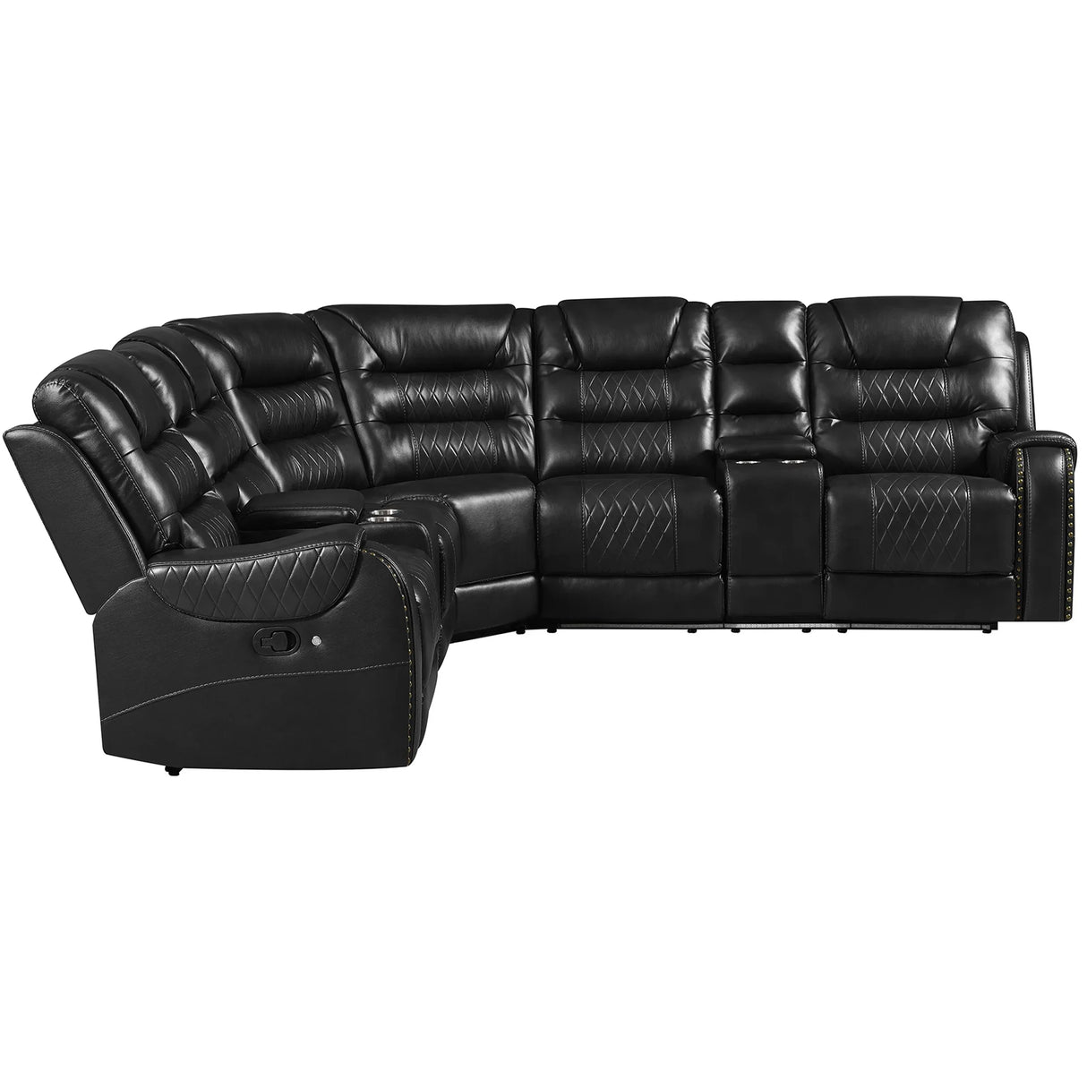 Sectional Sofa Manual Reclining With LED Light Strips Black - Furniture Home Direct