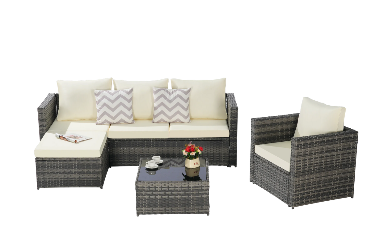 6 Piece Outdoor Patio Set - Beige - Furniture Home Direct