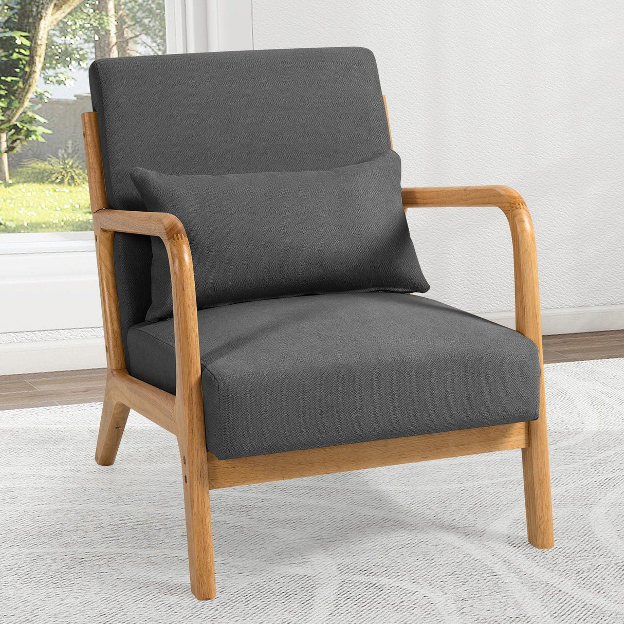 Leisure Chair With Solid Wood Armrest And Feet, Mid-Century Modern Accent Sofa, 1 Seat - Furniture Home Direct