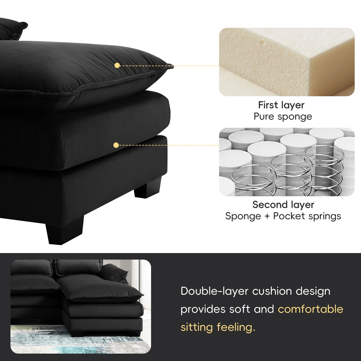 Modern U-Shaped Sectional Sofa With Waist Pillows, 6 Seat Upholstered Symmetrical Sofa Furniture, Sleeper Sofa Couch With Chaise Lounge For Living Room - Furniture Home Direct