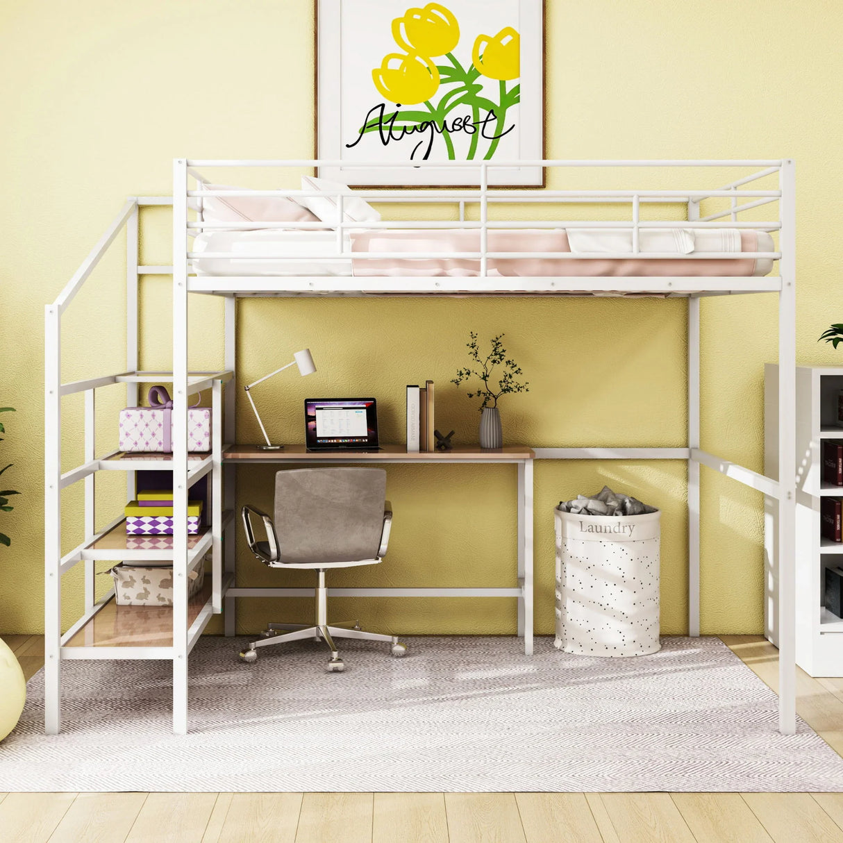 Loft Bed With Desk And Lateral Storage Ladder - Furniture Home Direct
