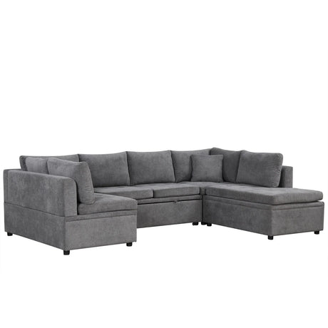 Oversized Sectional Sofa U-Shaped Sofa Couch Pull-Out Sofa Bed With Two Throw Pillows For Living Room - Furniture Home Direct
