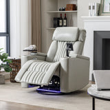 270° Power Swivel Recliner Home Theater Chair With Hidden Arm Storage, LED Light, Cup Holder, And Tray Table - Furniture Home Direct