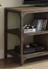 Gorden - TV Stand - Weathered Oak / Antique Silver - Furniture Home Direct