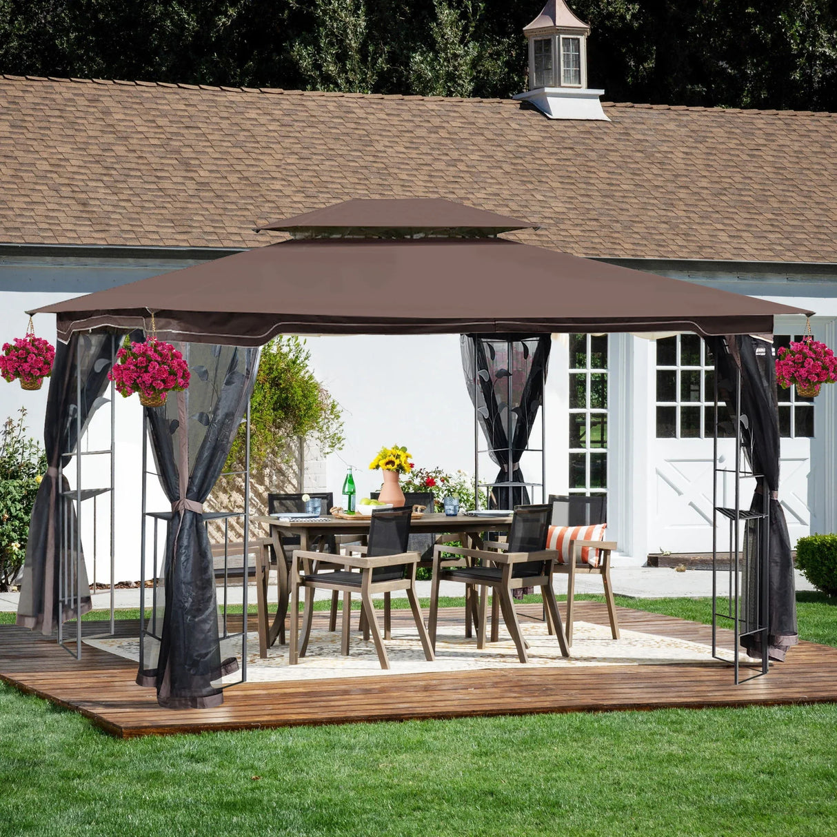 Patio Gazebo Tent With Ventilated Double Roof And Mosquito Net For Backyard Or Garden - Furniture Home Direct