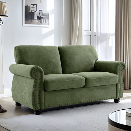 Soft Loveseat, Upholstered 2 Seater Couch, Loose Back Cushions And Turned Legs - Furniture Home Direct