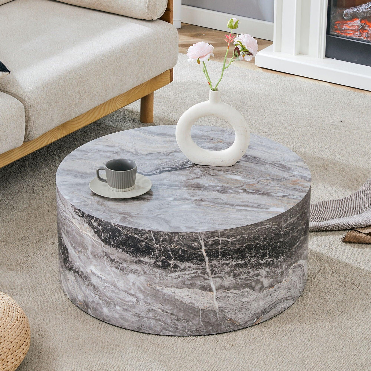 Cylindrical Coffee Table With Material For Living Room - Furniture Home Direct