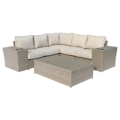 Outdoor Wicker Sectional With Weather Resistant Cushions And Table - Furniture Home Direct