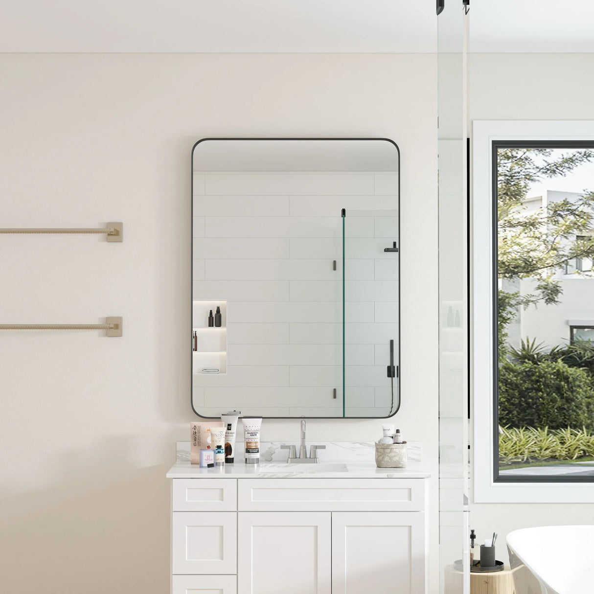Wall Mirror Rectangular Mirror Metal Framed Mirror Vanity Mirror Dressing Mirror, For Bathroom, Living Room, Bedroom - Furniture Home Direct