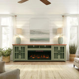 Vineyard - 97" Fireplace TV Stand Console For TVs Up To 100" - Sage Green And Fruitwood Finish - Furniture Home Direct