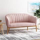 Mid Century Modern Loveseat With Channel Stitched Backrest