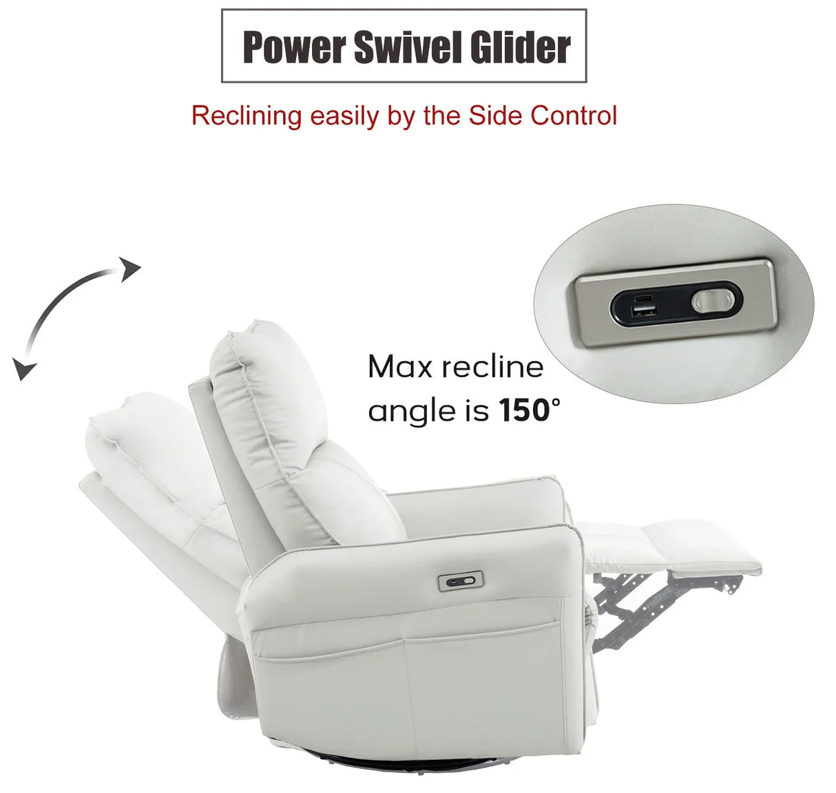 29.92" 270 Power Swivel Rocker Recliner Chair, Electric Glider Reclining Sofa With USB Ports, Power Swivel Glider, Rocking Chair Nursery Recliners For Living Room Bedroom - Furniture Home Direct