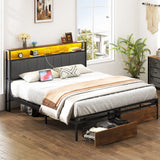 Upholstered Platform Bed Frame With Storage Drawers, USB Ports, LED Lights - Furniture Home Direct