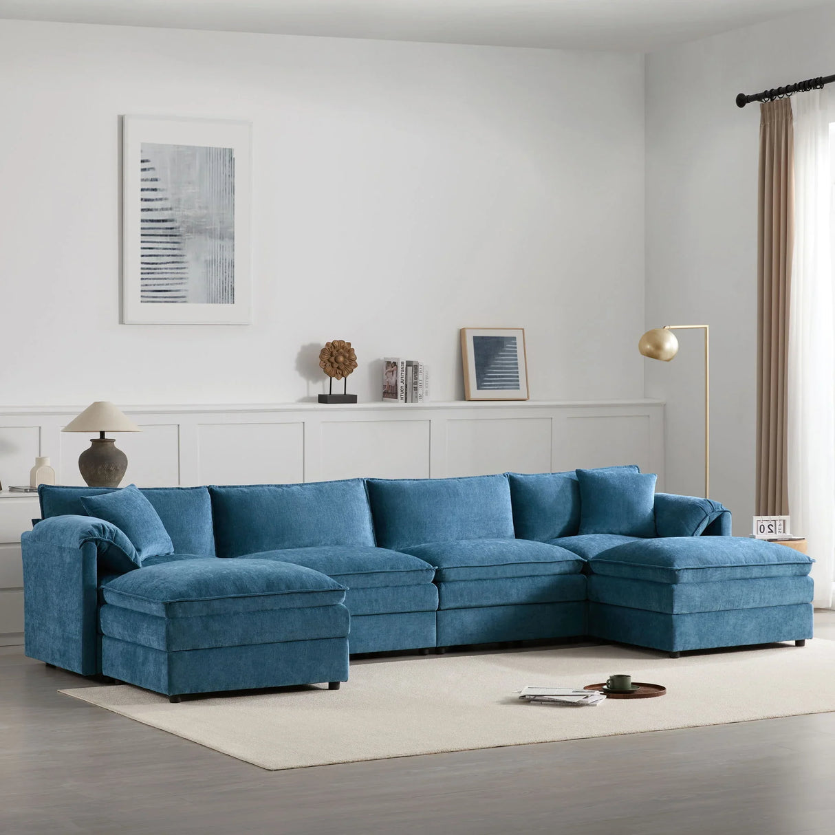 Modular Sectional With Deep And Wide Seat, Cloud Couch Set With Double Cushions Sofa With Movable Ottoman - Furniture Home Direct