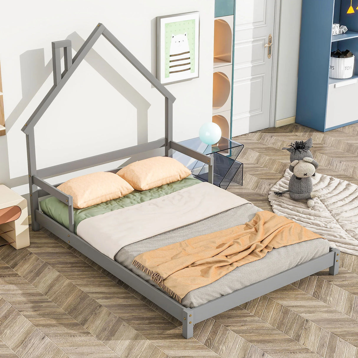 House-Shaped Headboard Bed With Handrails, Slats - Furniture Home Direct