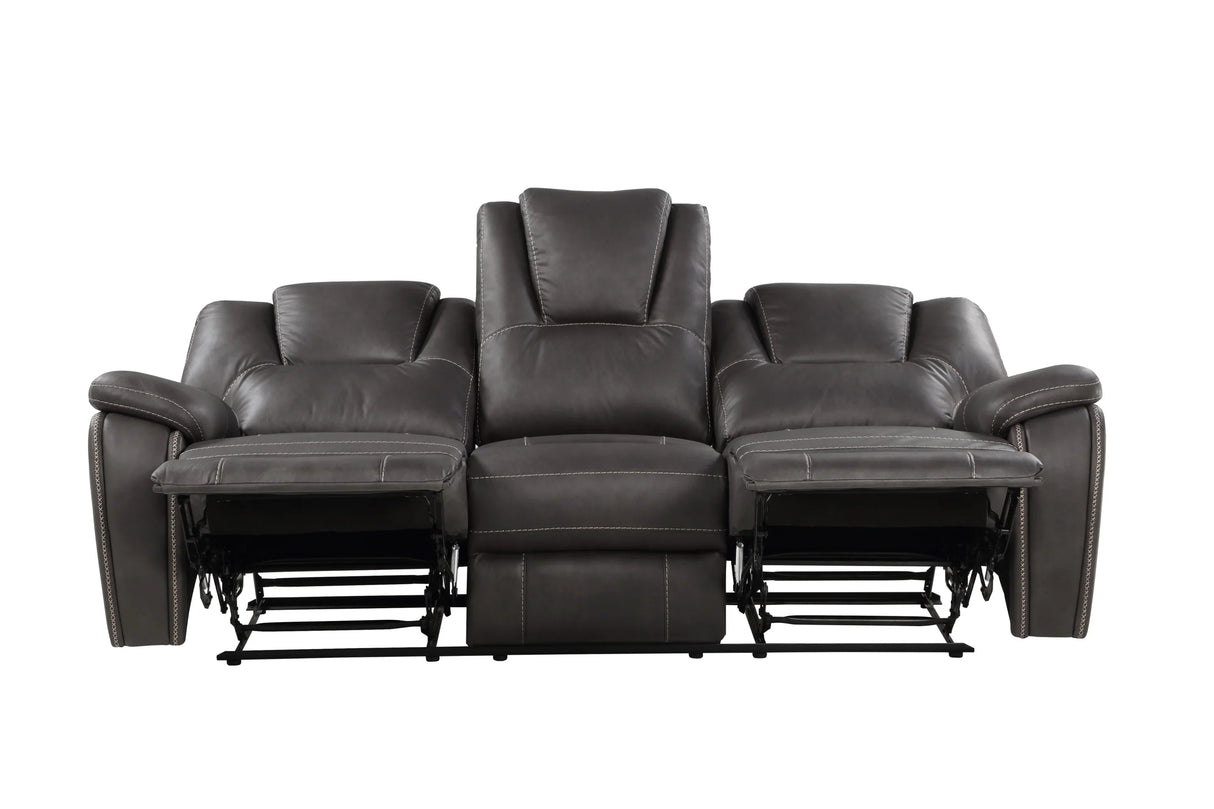 Reclining Sofa Three Seat Faux Leather Cushioned Charcoal - Furniture Home Direct