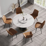 53" Modern Artificial Stone Round Carbon Steel Base Dining Table, Can Accommodate 6 People, Artificial Stone Turntable - White / Black - Furniture Home Direct