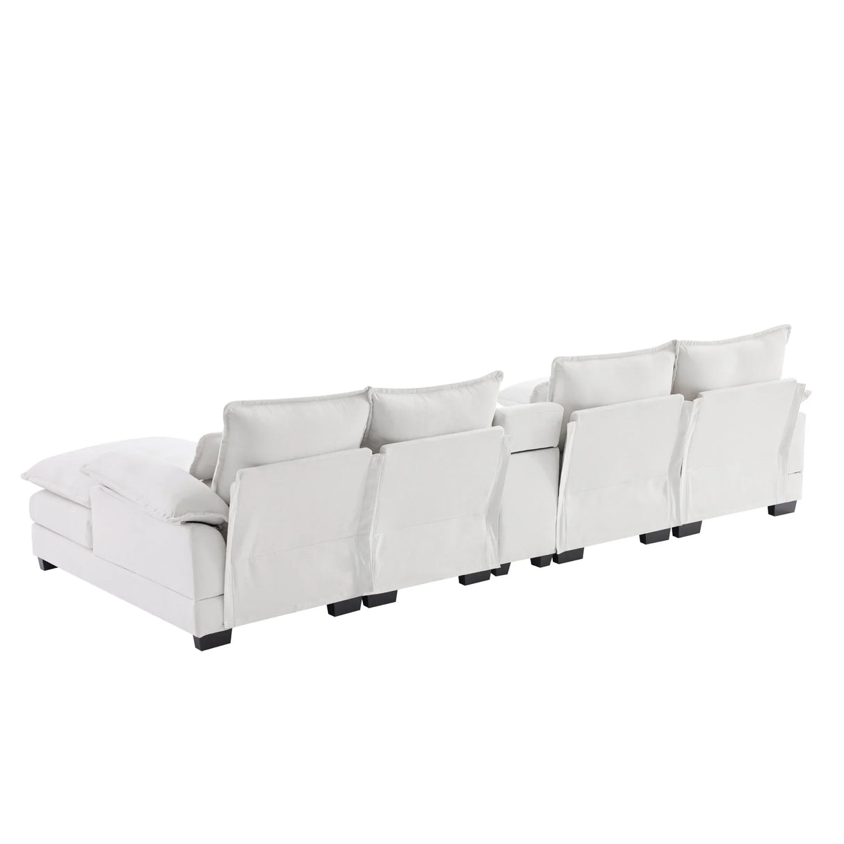 U Shaped Sectional Sofa With Console And Cupholders White - Furniture Home Direct