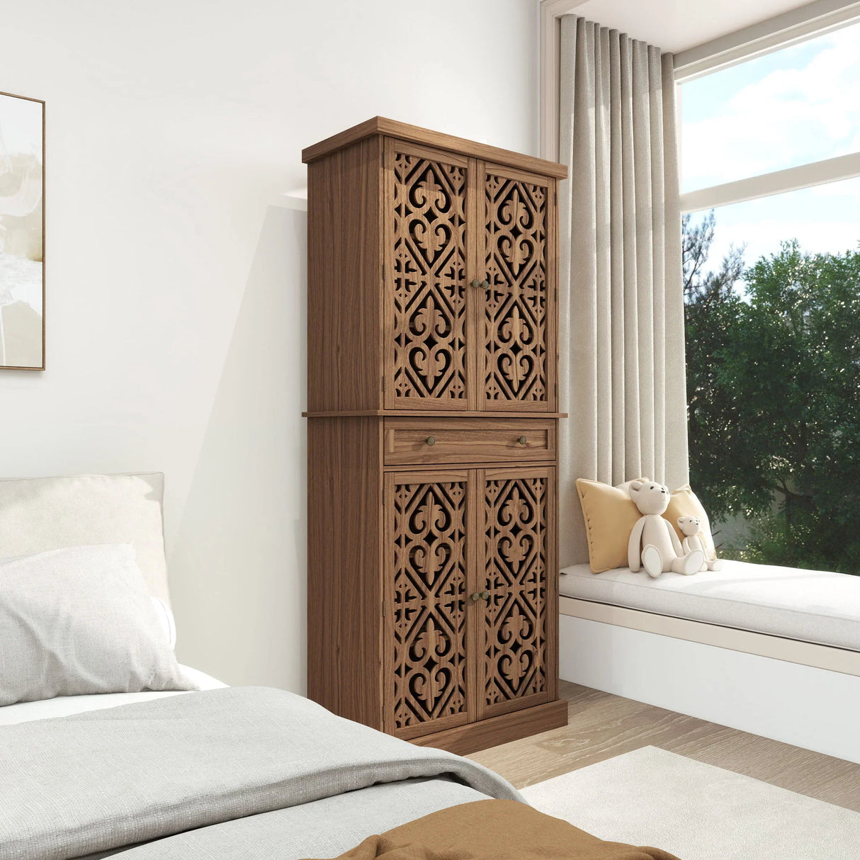 4 Door Cabinet With 1 Drawer, With 4 Adjustable Inner Shelves, Storage Cabinet - Furniture Home Direct