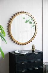 Wood Round Mirror With Beaded Frame, Circle Wall Mirror For Living Room Bedroom Entryway - Brown - Furniture Home Direct