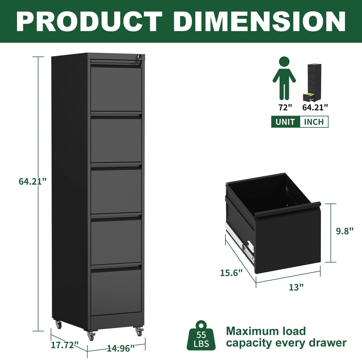 Drawer Metal Locking Vertical File Cabinet With Wheels Heavy Duty Lockable Storage - Furniture Home Direct