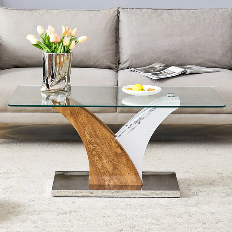 Artistic Rectangular Coffee Table With Tempered Glass Countertop - Furniture Home Direct