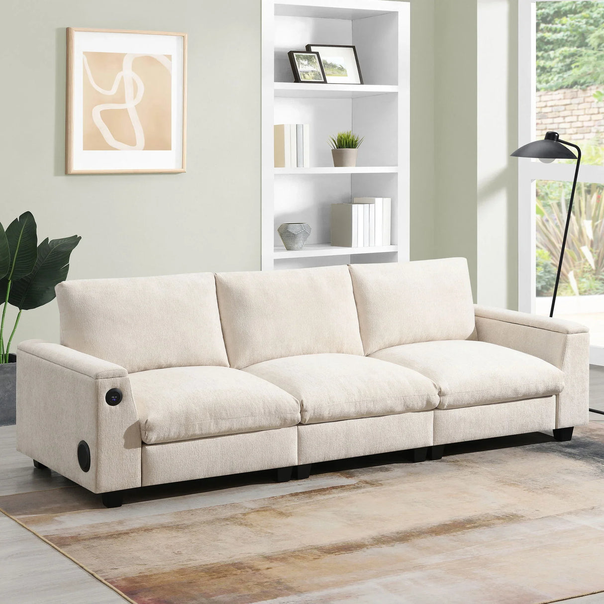 Sectional With Bluetooth Speaker Comfy Cloud Couch Set With Drop Down Table Cup Holders, USB Charger Storage Armrest Wide Seat Sofa - Furniture Home Direct